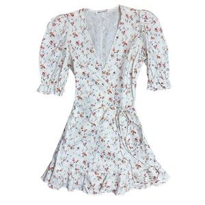Reformation Carmelo Wrap Linen Floral Mini Dress